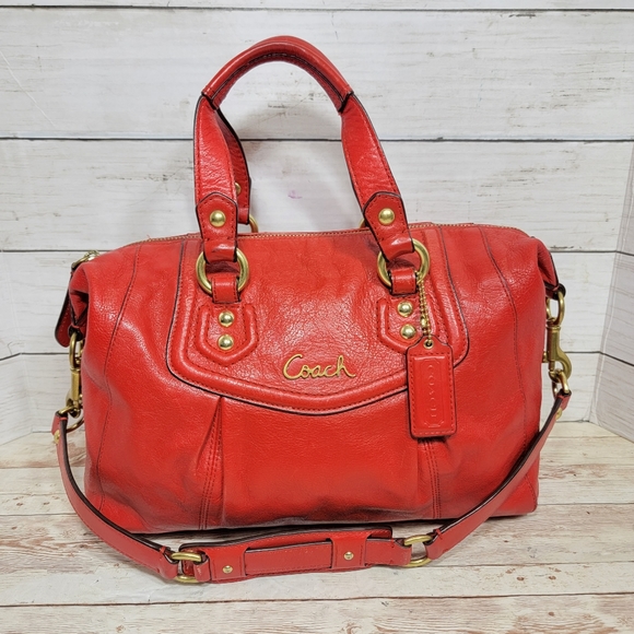 Coach Handbags - Coach Ashley leather satchel handbag in red f19247